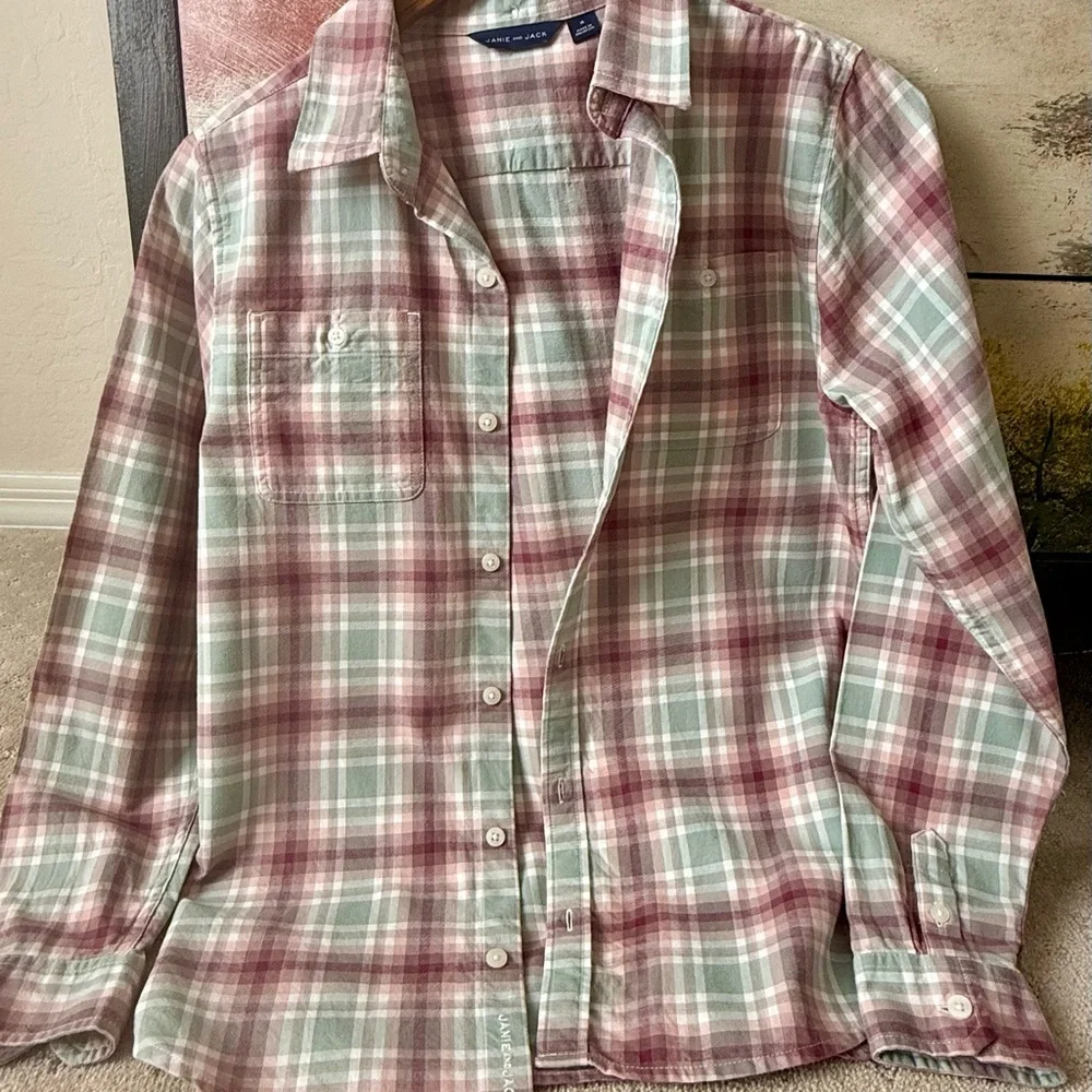 Janie and Jack Pink Plaid Button-Up - Picture 1 of 8